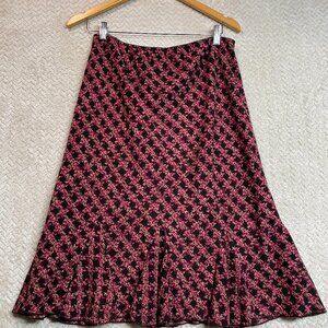 NYCC Y2K Vintage Pink Brown Elastic Waist A-Line Gored Hem Midi Skirt Medium